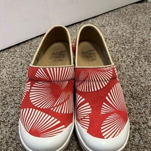 Dansko Red and White Patterned Mules